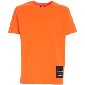 Karl Lagerfeld, Tops, Heren, Oranje, S, Katoen, Logo Label Crewneck T-Shirt Oranje