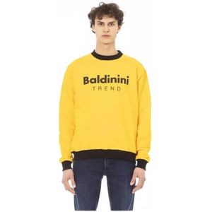 Baldinini, Sweatshirts & Hoodies, Heren, Geel, S, Katoen, Trendy Gele Katoenen Trui