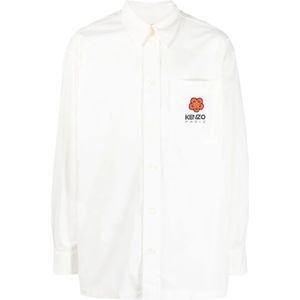 Kenzo, Overhemden, Heren, Wit, L, Katoen, Witte Boke Flower Oversized Katoenen Shirt