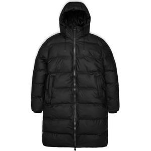 Rains, Waterdichte Lange Puffer Jas - Zwart Zwart, Dames, Maat:L