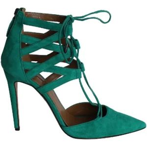 Aquazzura, Groene Suede Lace-Up Pumps Groen, Dames, Maat:40 EU