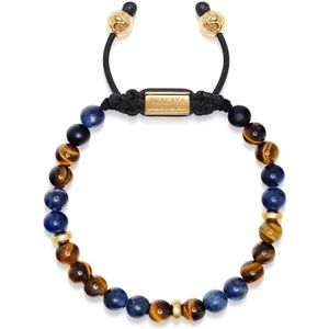 Nialaya, Accessoires, Heren, Blauw, XL, Nylon, Men's Beaded Bracelet with Dumortierite, Brown Tiger Eye and Gold