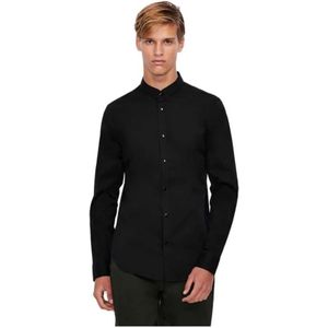 Armani Exchange, Button-Down Overhemd Zwart, Heren, Maat:XL