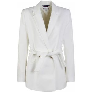 Tommy Hilfiger, Jassen, Dames, Wit, M, Polyester, Blazer Jas met Taille Riem voor Dames