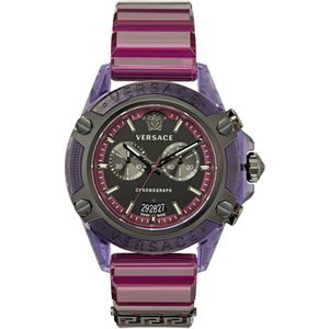 Versace, Sport Chrono Horloge Blauw/Violet Transparant Paars, Heren, Maat:ONE Size