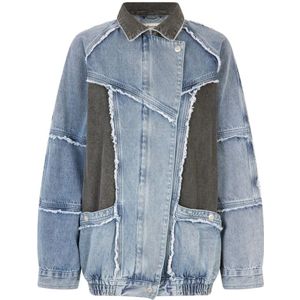 Lollys Laundry, Denim jas met asymmetrische knoopsluiting Blauw, Dames, Maat:M