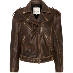 My Essential Wardrobe, Jassen, Dames, Bruin, 2Xl, Bruin Retro Wash Leren Bikerjas