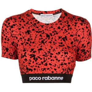 Paco Rabanne, Rode Paint-Splatter Crop Top Rood, Dames, Maat:XS