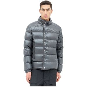 Moncler, Jassen, Heren, Grijs, XL, Polyester, Gewatteerd Donsjack met Verstopte Capuchon