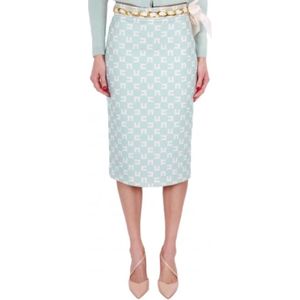 Elisabetta Franchi, Rokken, Dames, Groen, L, Polyester, Midi Tube Rok in Logo Print