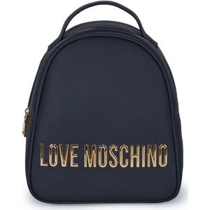 Love Moschino, Tassen, Dames, Zwart, ONE Size, Leer, Zwarte Eco-Leren Rugzak met Gouden Metalen Logo
