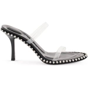 Alexander Wang, Leren Muiltjes met PVC Bandjes en Studs Zwart, Dames, Maat:40 EU