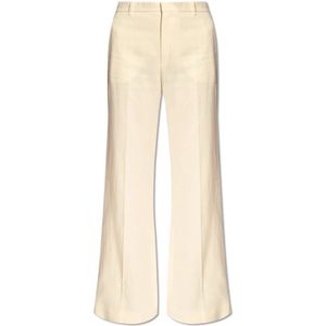 Chloé, Broeken, Dames, Beige, M, Linnen, Linnen broek met geplooide voorkant