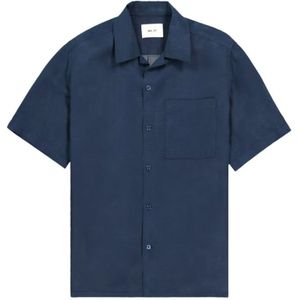 Nn07, Overhemden, Heren, Blauw, XL, Korte Mouw Lyocell Overhemd