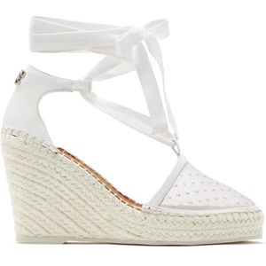 Casadei, Witte Mesh Espadrilles met Glitter Polka Dots Wit, Dames, Maat:40 EU