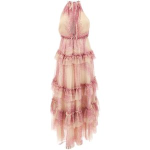 Philosophy di Lorenzo Serafini, Jurk met kanten effect en uitlopende rok Roze, Dames, Maat:XS