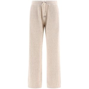 Brunello Cucinelli, Pailletversierde geribbelde broek Beige, Dames, Maat:M