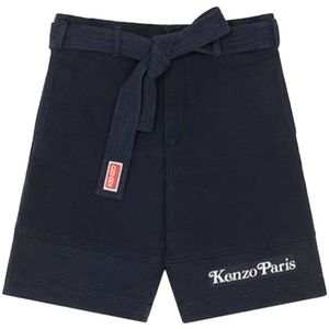 Kenzo, Korte broeken, Heren, Blauw, M, Katoen, Geborduurde Logo Shorts