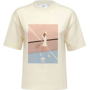 MVP wardrobe, Tops, Dames, Wit, 2Xs, Katoen, Tennis Print Oversized T-Shirt