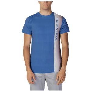 Trussardi, Tops, Heren, Blauw, L, Polyester, Blauw T-shirt met korte mouwen voor heren