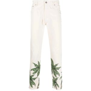 Palm Angels, Jeans, Heren, Beige, W34, Denim, Slim Fit Denim Jeans 5 Zakken