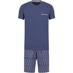 Emporio Armani, Luxe Katoenen Jersey Kort Pyjamaset Blauw, Heren, Maat:M