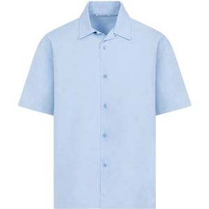 Jil Sander, Overhemden, Heren, Blauw, L, Katoen, Blauw Katoenen Korte Mouw Overhemd