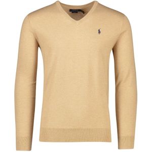 Ralph Lauren, Truien, Heren, Bruin, 2Xl, Katoen, Kameel V-hals Slim Fit Trui