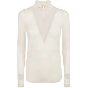 Philosophy di Lorenzo Serafini, Gerimpelde Semi-Transparante Ivory Top Wit, Dames, Maat:M