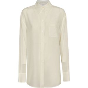 Sportmax, Blouses & Shirts, Dames, Wit, XS, Witte Zijden Shirt Kristal Detail