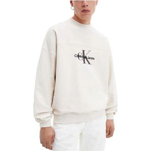 Calvin Klein, Sweatshirts & Hoodies, Heren, Beige, M, Katoen, Gestructureerde Beige Heren Sweatshirt