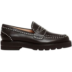 Stuart Weitzman, Schoenen, Dames, Zwart, 36 EU, Leer, Zwarte Leren Mocassins met Stijlvolle Studs