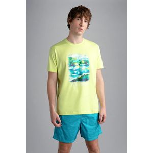 Paul & Shark, Tops, Heren, Groen, L, Katoen, Lime Riviera Print T-shirt