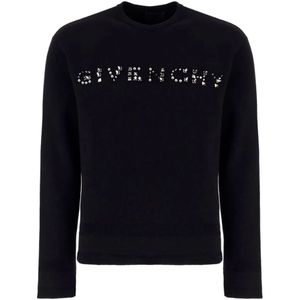 Givenchy, Sweatshirts & Hoodies, Heren, Zwart, M, Katoen, Klassieke Zwarte Logo Trui voor Heren