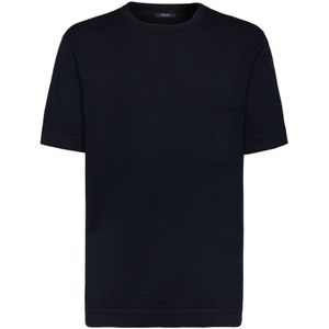 Boggi Milano, Tops, Heren, Blauw, M, Katoen, Pima Katoenen Gebreid T-shirt