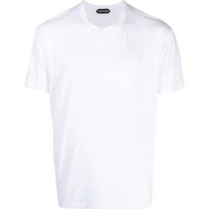 Tom Ford, Tops, Heren, Wit, M, Katoen, Witte Ronde Hals Korte Mouw T-Shirt