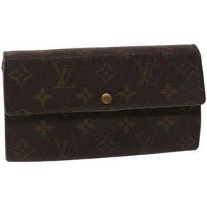 Louis Vuitton Vintage, Pre-owned, Dames, Bruin, ONE Size, Tweed, Tweedehands Bruine Canvas Louis Vuitton Portemonnee