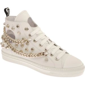 John Richmond, Schoenen, Dames, Wit, 39 EU, Leer, Studded Chain Enkellaarsjes