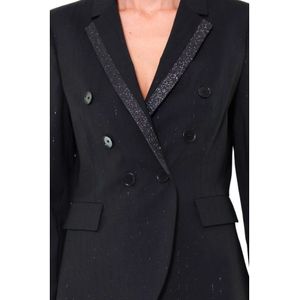 Pinko, Jassen, Dames, Zwart, S, Wol, Gestreepte Glitter Blazer Jas Zwart