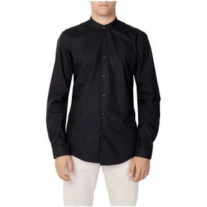 Antony Morato, Overhemden, Heren, Zwart, S, Katoen, Zwarte Mandarin Kraag Knoop Shirt