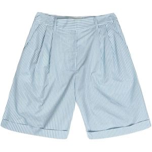 Munthe, Korte broeken, Dames, Blauw, S, Pinstripe Shorts met Vouw en Plooien