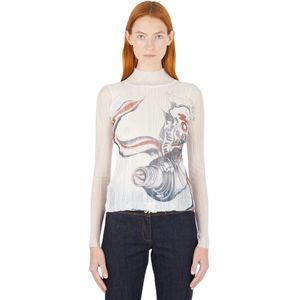 JW Anderson, Transparante Geplooide Print Onderjurk Top Wit, Dames, Maat:M