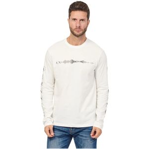 Armani Exchange, Sweatshirts & Hoodies, Heren, Wit, L, Katoen, Biologisch Katoenen Wit Jersey Shirt