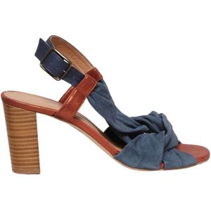 Sessun, Schoenen, Dames, Blauw, 36 EU, Leer, Blauwe Leren Strik Sandalen