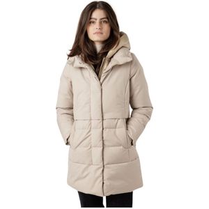 Woolrich, Luxe Puffy 2in 1 Parka met Afneembare Capuchon Beige, Dames, Maat:M