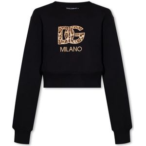 Dolce & Gabbana, Sweatshirts & Hoodies, Dames, Zwart, S, Katoen, Sweatshirt met logo