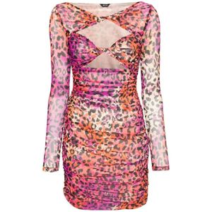 Just Cavalli, Kleedjes, Dames, Veelkleurig, S, Tule, Roze Luipaardprint Tule Jurk