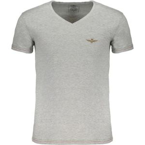 Aeronautica Militare, Tops, Heren, Grijs, L, Katoen, Grijze Katoenen V-Hals T-Shirt met Print