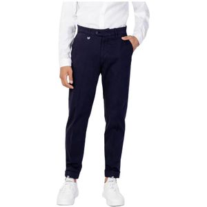 Antony Morato, Blauwe effen broek met ritssluiting en knoopsluiting Blauw, Heren, Maat:L