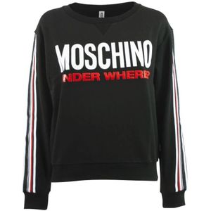 Moschino, Sweatshirts & Hoodies, Heren, Zwart, M, Katoen, Zwarte Print Sweater Under Where?